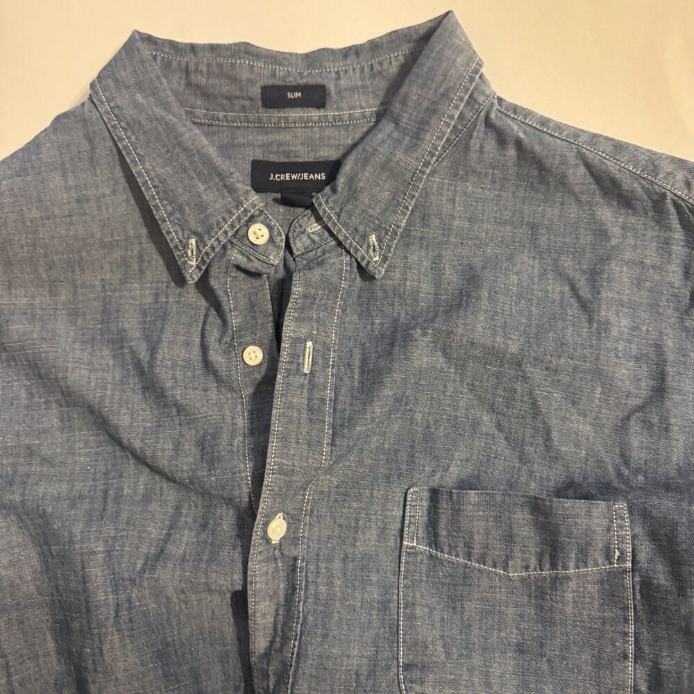MENS J.CREW/JEANS MEDIUM WASH SLIM BUTTON DOWN PREPPY‎ ACADEMIA WORKSHIRT SZ XL